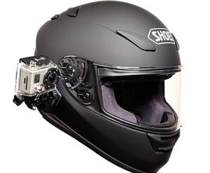 Shoei helmet with a GoPro action camera mounted