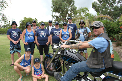 Mark Chillcott with Cooktown Crusaders supporters - Ride for Autism hellboy