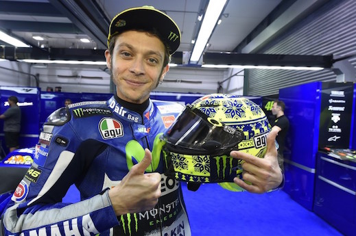 Valentino Rossi with his special Pista GP helmet with AGVisor tinted visor