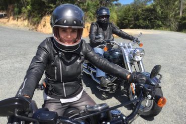 Actress Danielle Cormack on her way to the Harley-Davidson Iron Run in Paihia