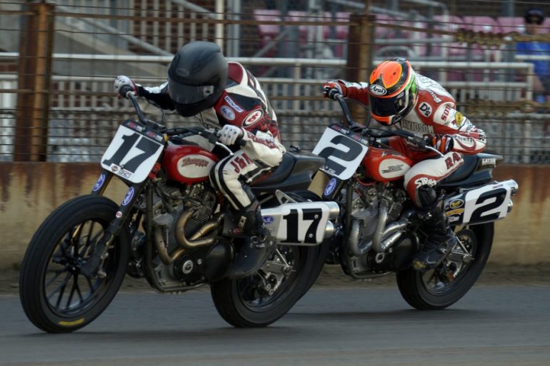 Harley and Indian big-bore flat trackers race spending snow
