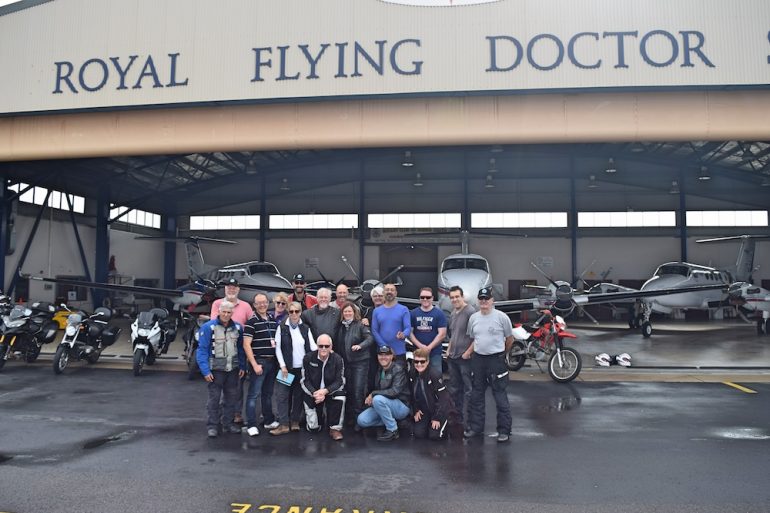 Riders at Royal Flying Doctor Service hangar