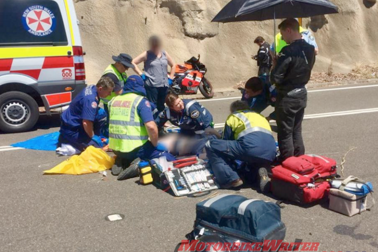 Road safety crash accident motorcycle focus bleeding ambulance ride paramedic