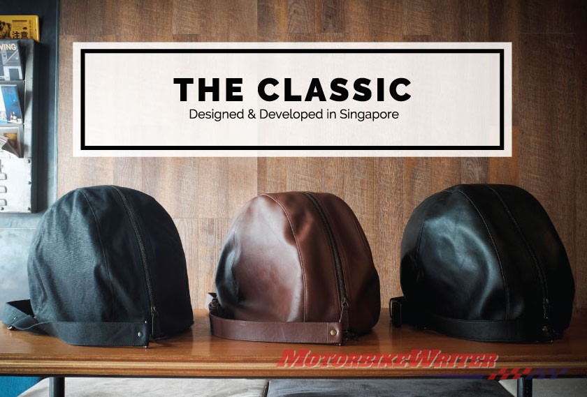 Stylish Neo and Sons motorcycle helmet bag in leather and waxed canvas
