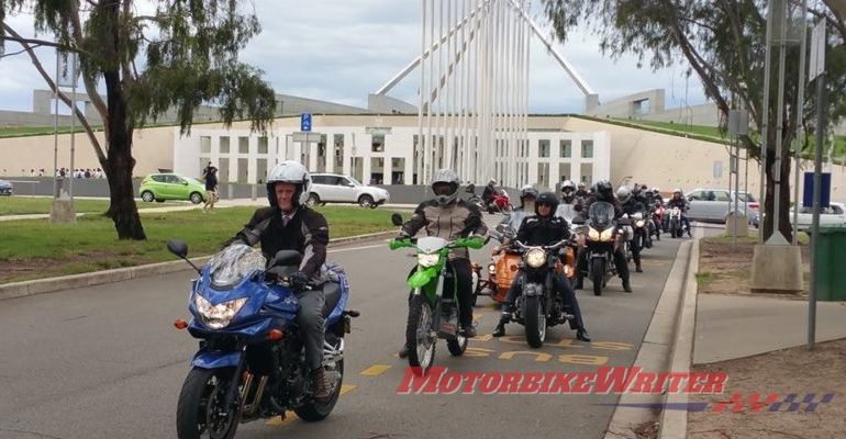 Motorcycle Riders Association of Queensland photo - riders at Federal Parliament mandatory recalls representative road safety survey