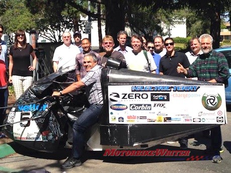 Terry Hershner on a Zero S streamliner electric motorcycle record