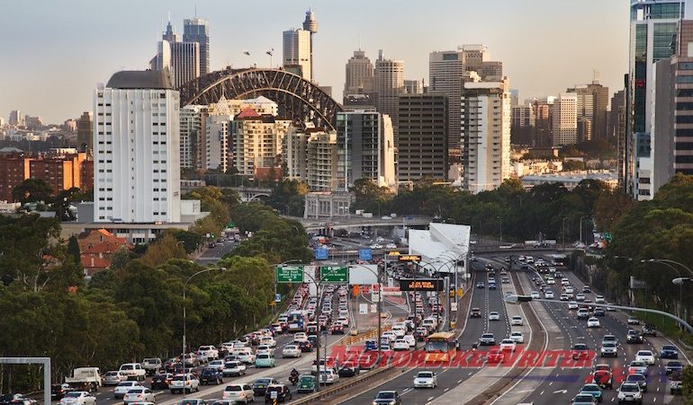 Sydney traffic congestion motorcycles lane filtering planning forgotten