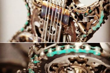 Artist Paul Tinson uses motorcycle parts for guitar sculptures