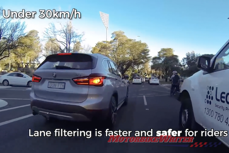 Australian Capital Territory has permanent motorcycle lane filtering rules