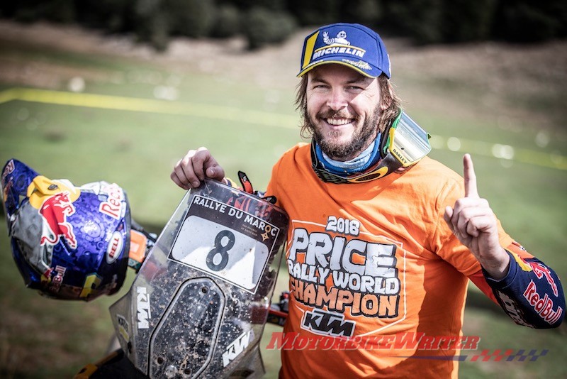 Toby Price FIM Cross Country Champion Australia's first Dakar Rally winner and newly crowned Cross Country Rallies World Champion Toby Price is urging riders to get their bikes out of the garage for Ride to Work Week.