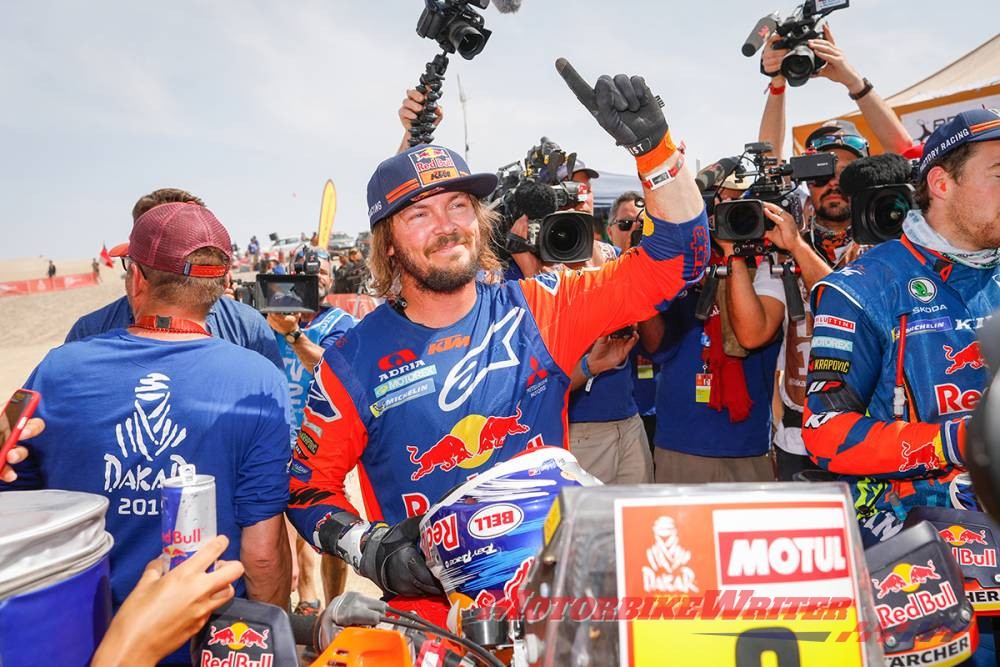 Toby Price wins rally and kiss, loses mullet