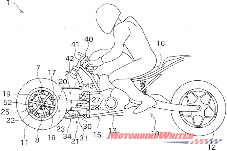Kawasaki leaning three-wheeler patent drawing