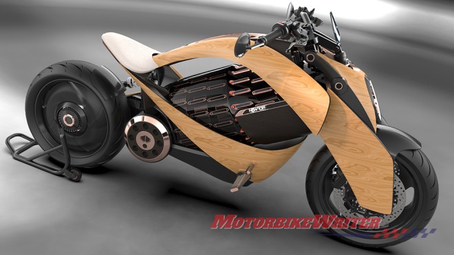 Newron Motors electric wooden motorcycle