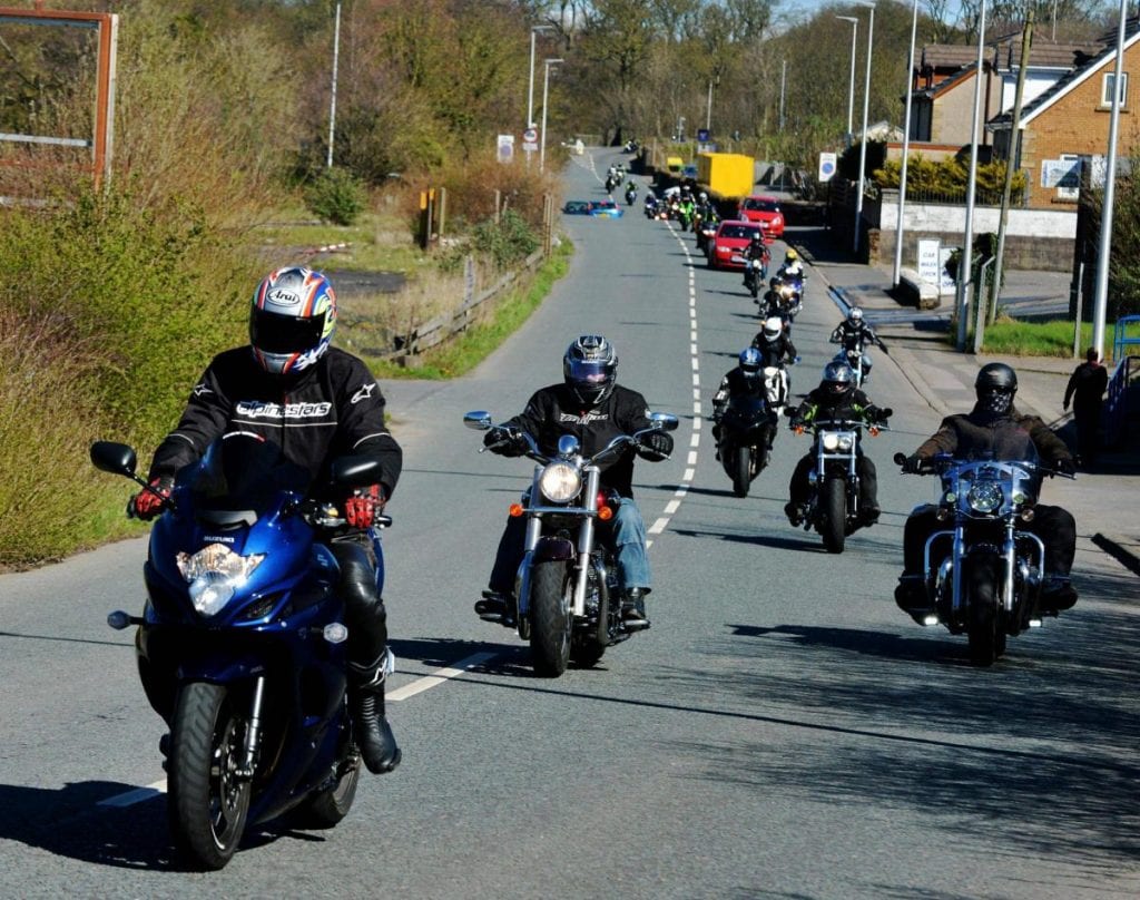 A lineup of Motorcycle riders affiliated with the Motorcycle Action Group (MAG)