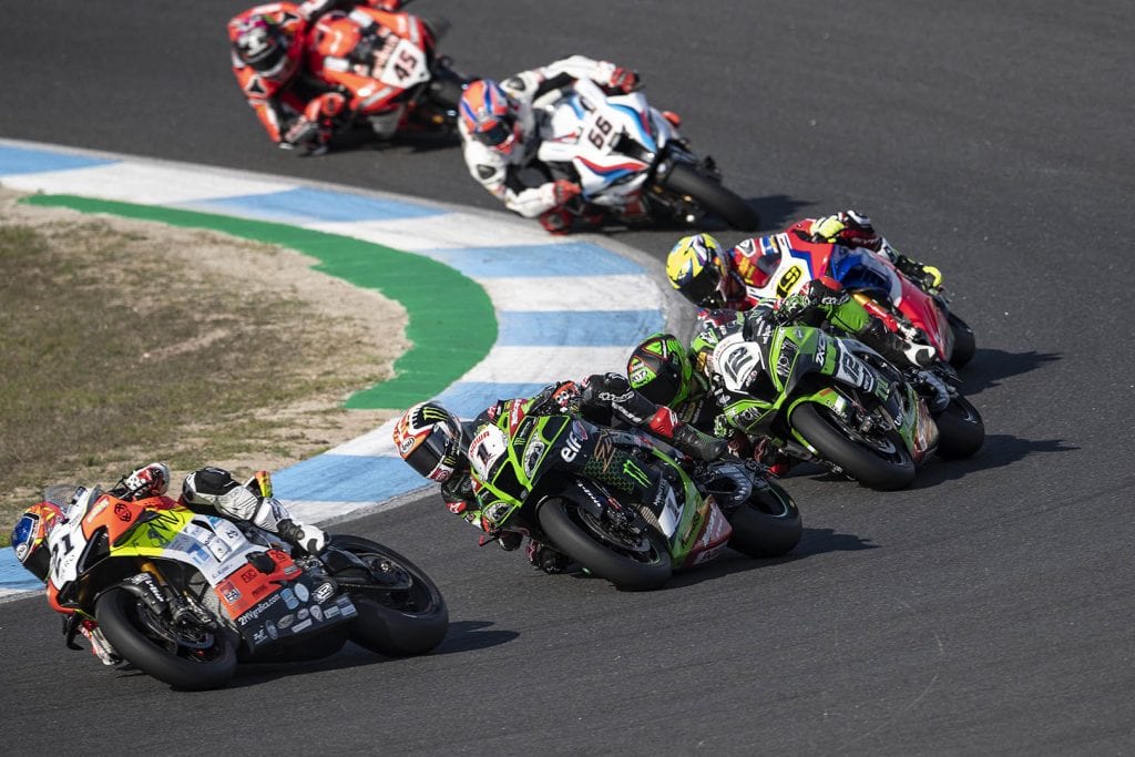 Racers Compete Against Each Other in World Superbike Race