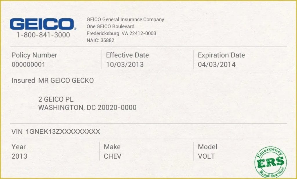 GEICO insurance card template