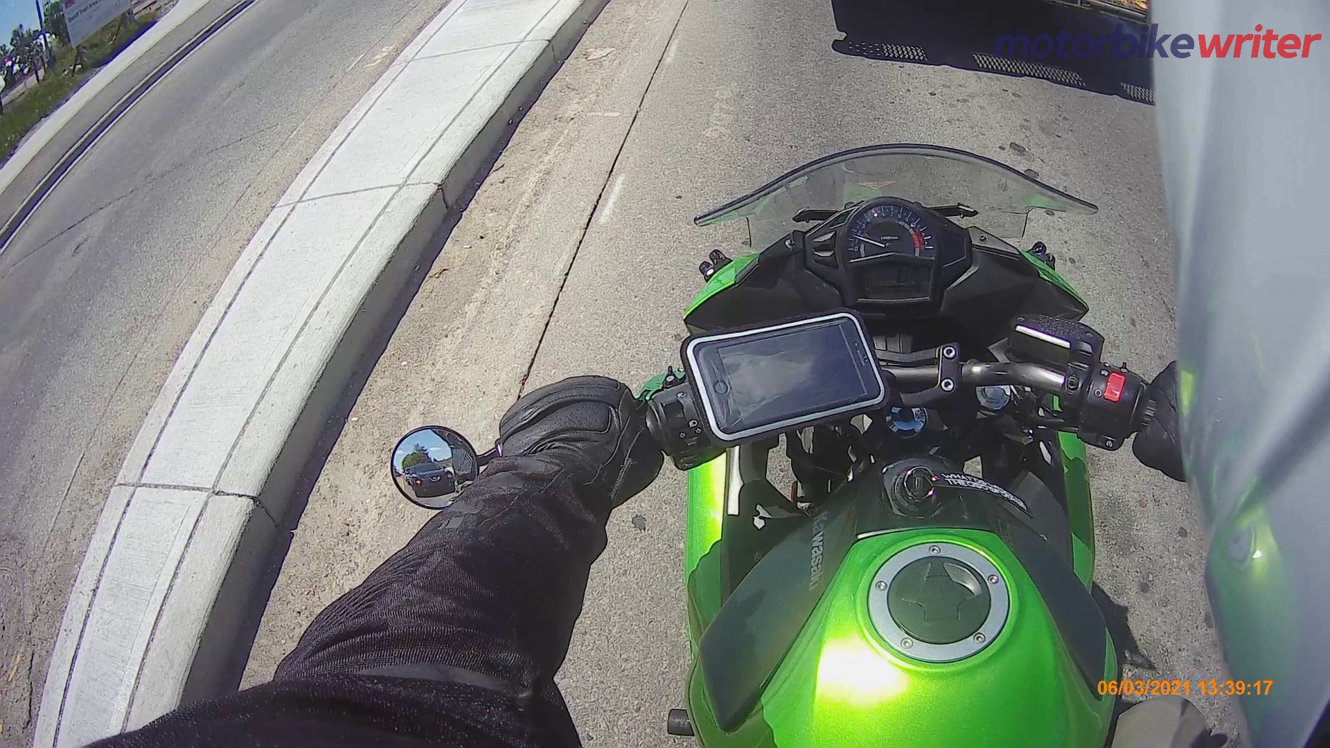 Rider view of Shapeheart kit mounted on Kawasaki Ninja