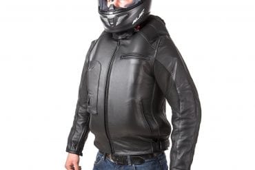 a model trying out an airbag jacket