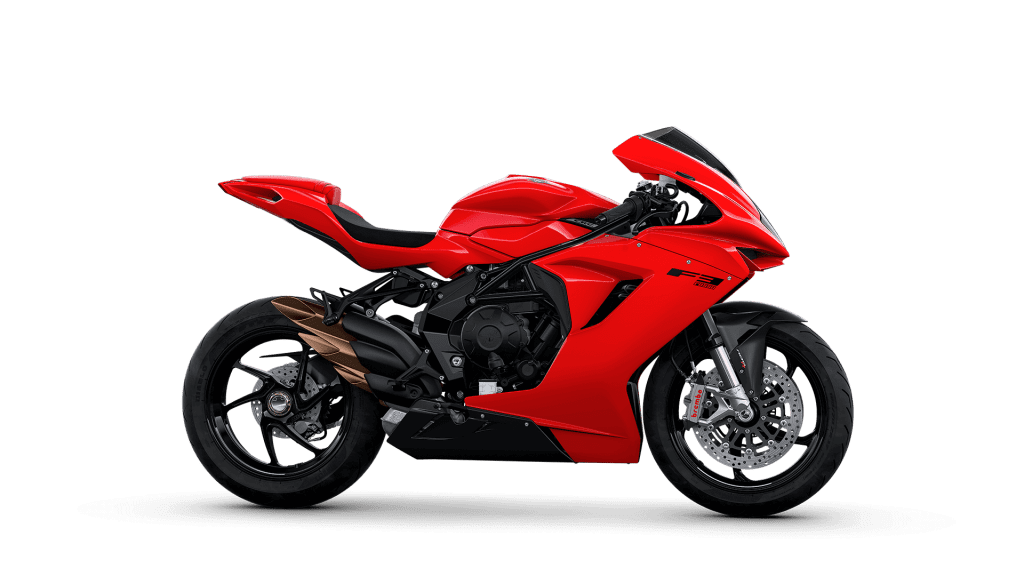 Side view of the 2021 MV Agusta F3 Rosso