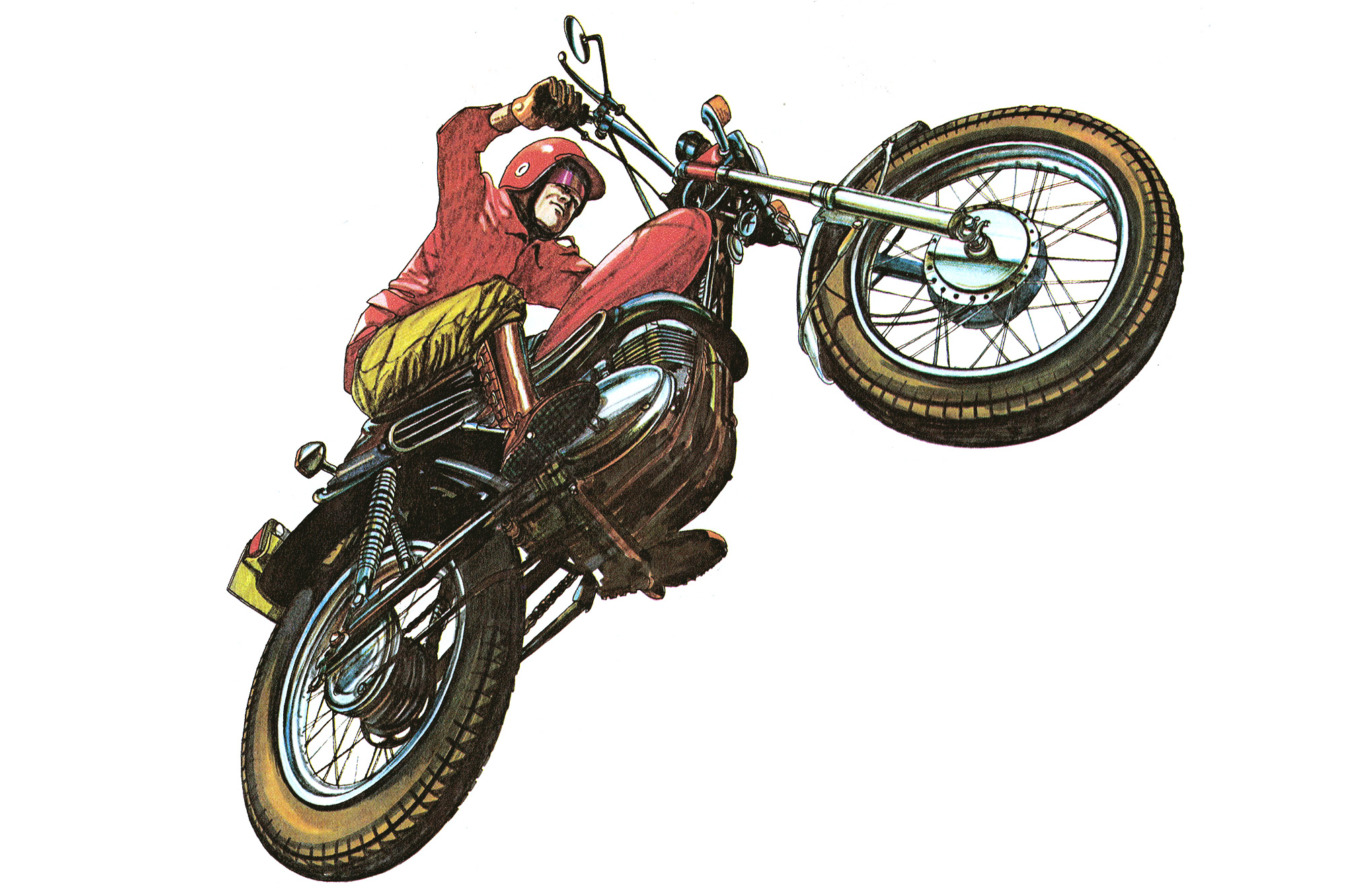 Illustration of a 1970s Aussie Enduro Rider and motorcycle
