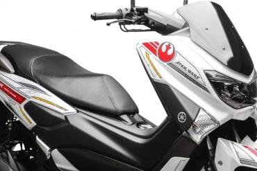 a side profile of a Star Wars themed scooter, available in Brazil by Yamaha and Lucas Films