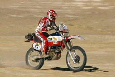 CYRIL NEVEU, winner of the 1979 first Motorbike Dakar Rally, on a Yamaha