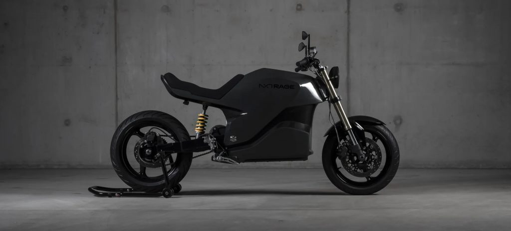 A side profile of the RAGE, a motorcycle created by NXT Motors, now SOLID EV Rides. 