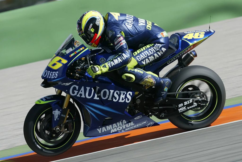 Valentino Rossi riding for Yamaha in the 2004 season on the YZR-M1