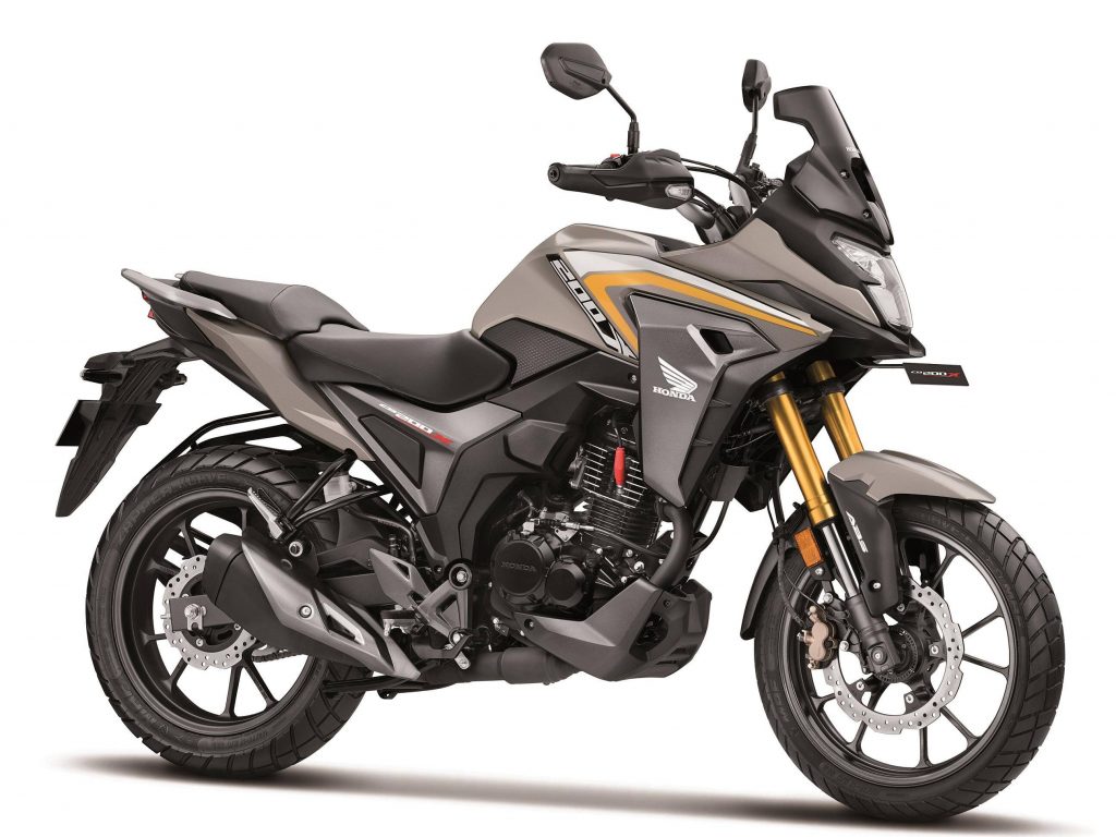 A side view of the all-new 2021 Honda CB200X (previously thought the NX200) released to India this morning