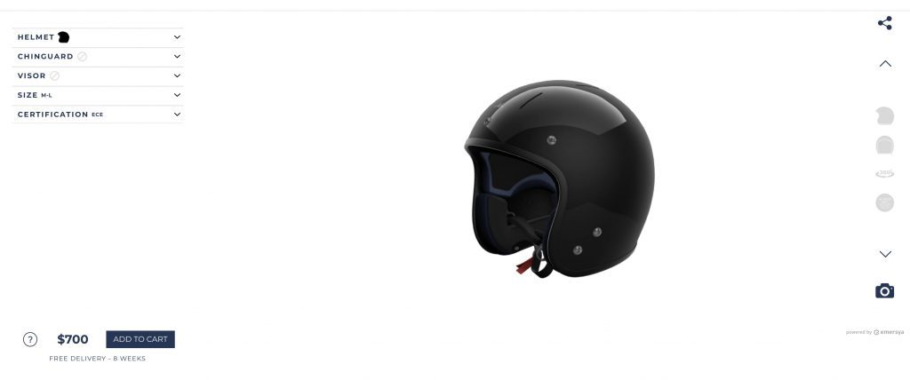 A screenshot of the helmet configurator on VELDT's website.