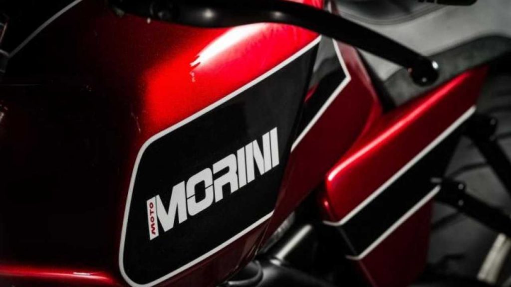 A view of the Moto Morini crest on the all-new 2021 X-Cape adventure motorbike