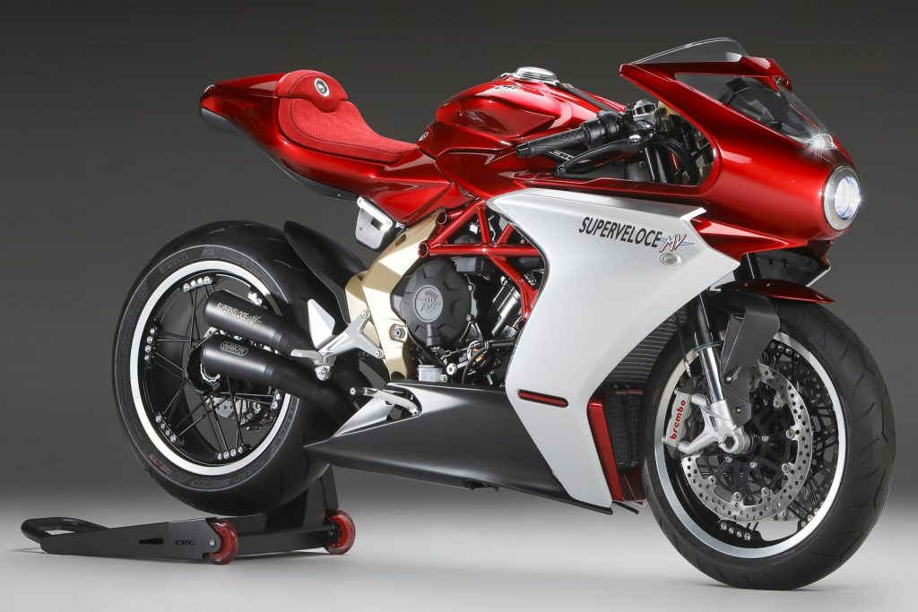 A side view of the MV Agusta Superveloce F3 800