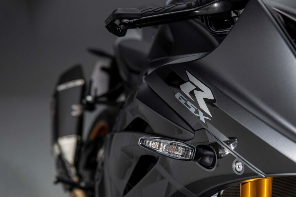 A close-up of the branding logo on the side of the new Suzuki GSX-R 1000R Phantom