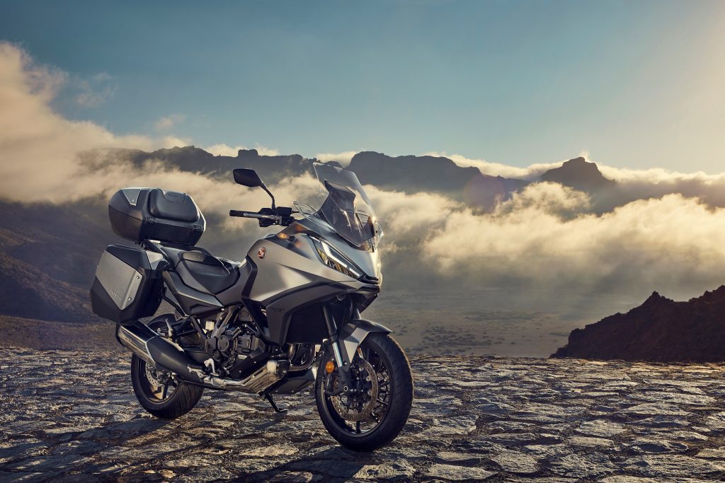 A view of the all-new 2022 Honda NT1100 - a slimmer version of Honda's Africa Twin, with may accessory options.