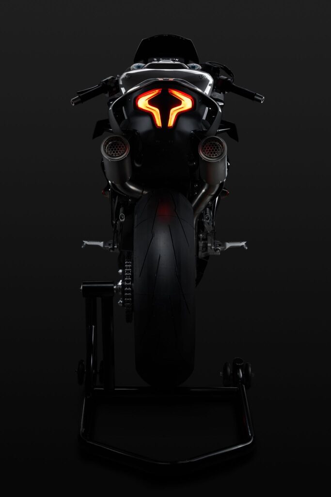A tail view of the SR-C21 concept bike from CFMoto's R&D Europe Modena 40 design studio