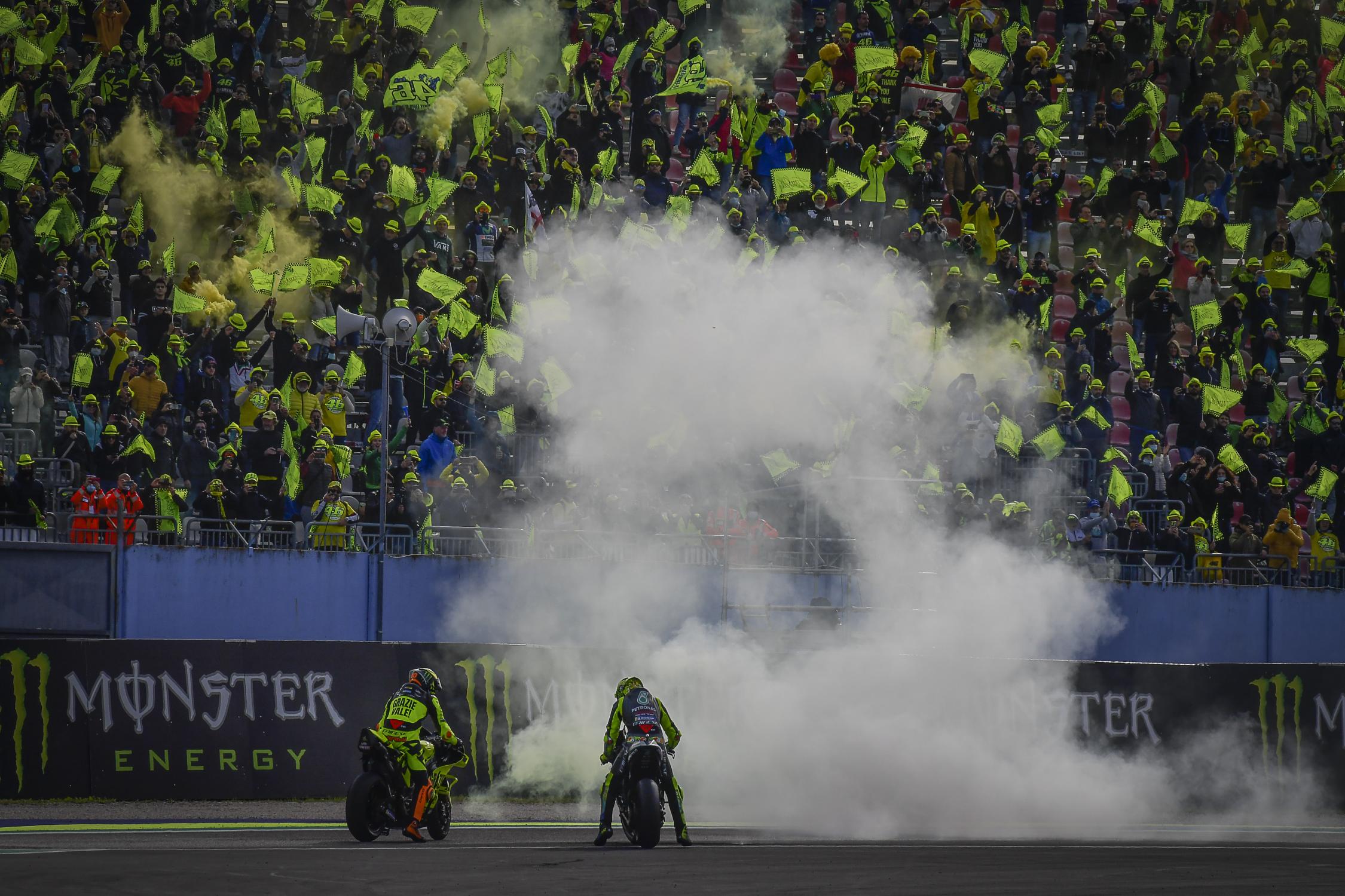 A shot of Rossi in front of his fans