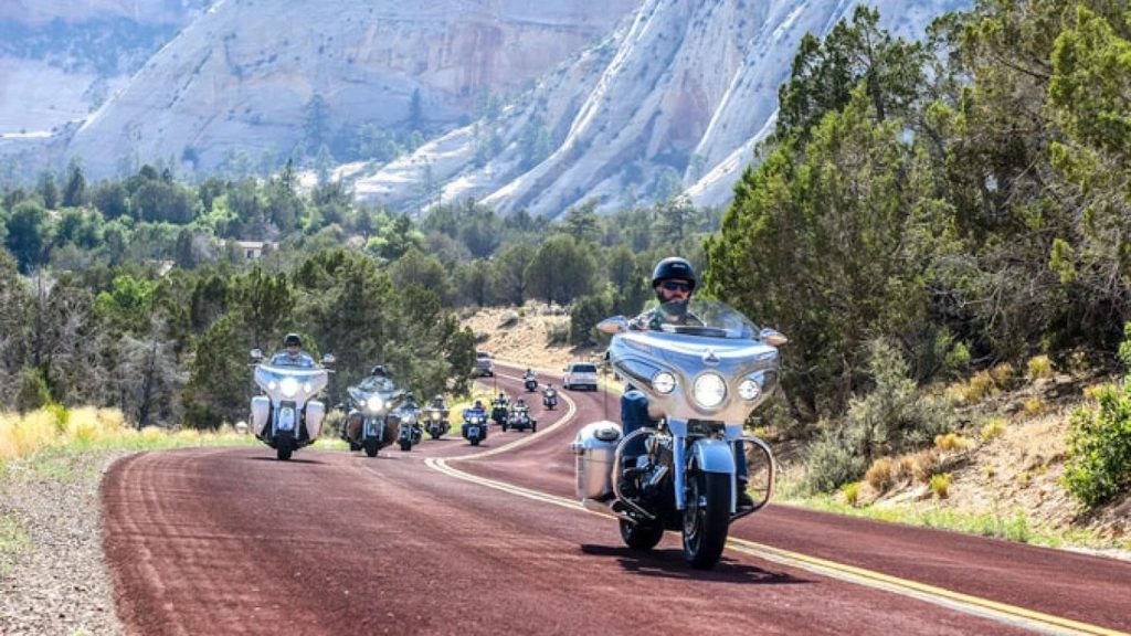 Indian motorcycle riders taking advantage of the gorgeous day and the Veterans' Charity Ride Therapy Program to rehabilitate. Photo courtesy of Motorcycle.com
