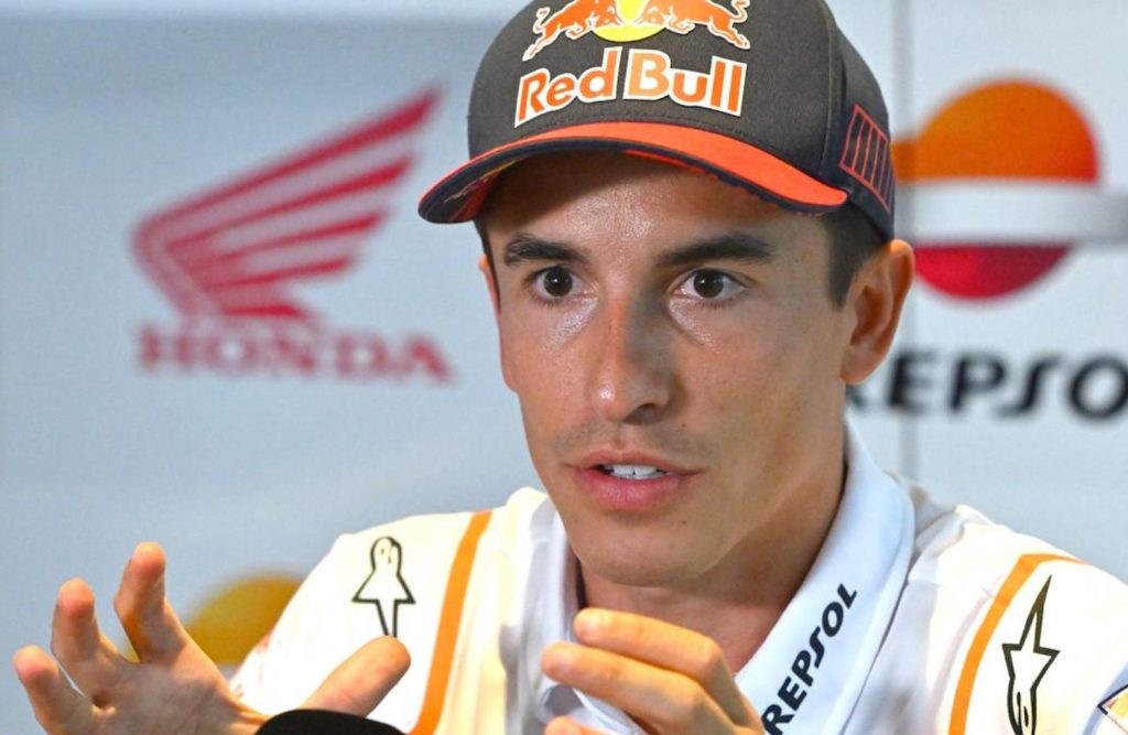 Marc Marquez in a press release. Media sourced from Crash. 