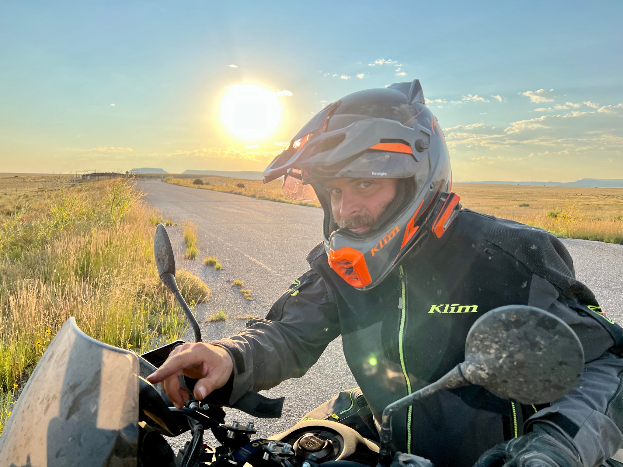 Somewhere in New Mexico using my phone as a GPS and my KTM PT Edge to verbally transfer directions to my ears. Photo by Ian Clark.